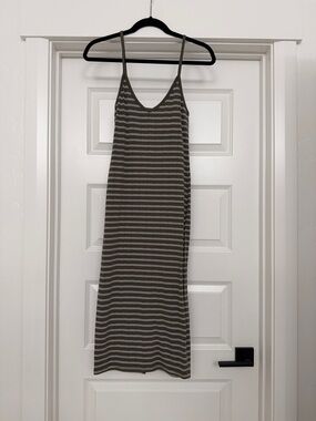 wild fable Olive Green and White Striped Midi Slip Dress